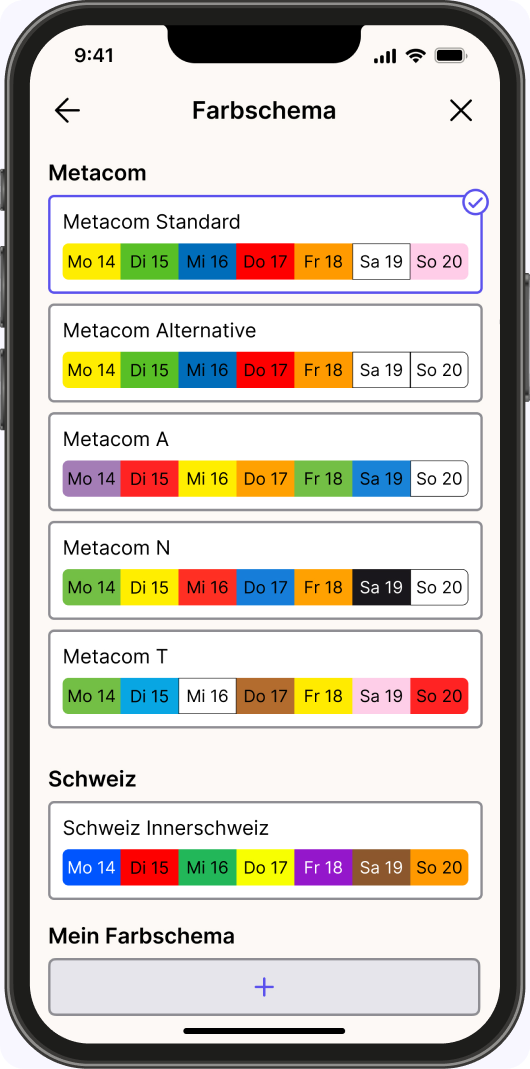 Independo Calendar color scheme settings screen