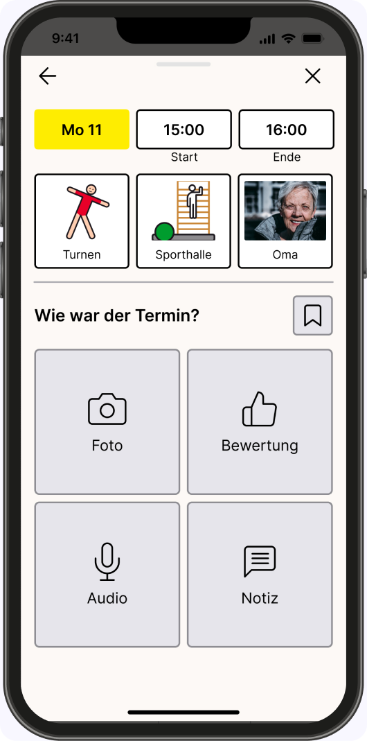 Independo Calendar event review screen with emotion rating