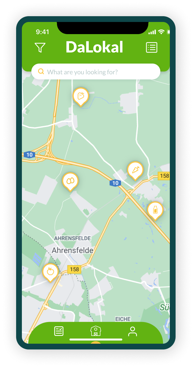 DaLokal map view showing farm locations nearby