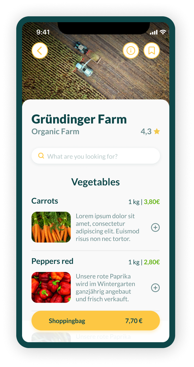DaLokal farm detail screen showing products available to pre-order